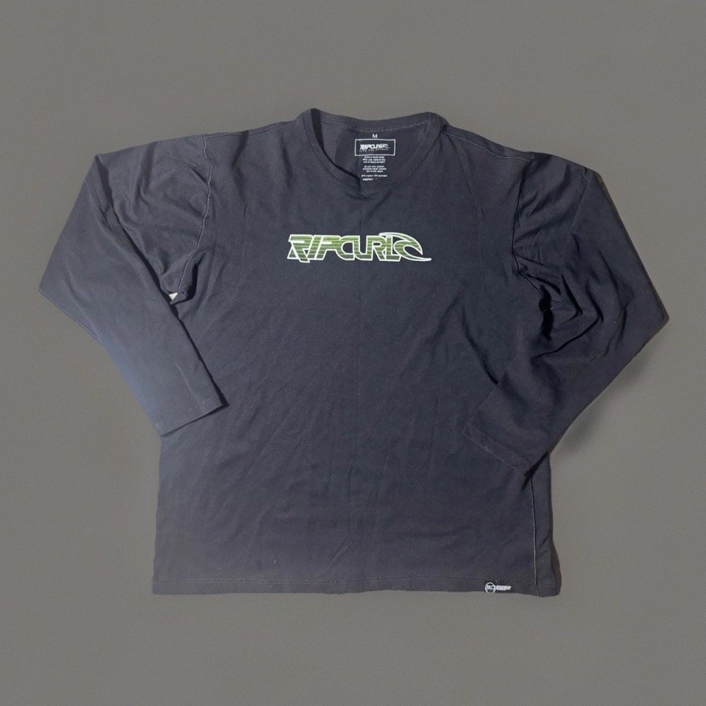 Rip Curl Corp Long Sleeve Surf Lycra Shirt Mens M Black UPF Rash Guard Swim Tee